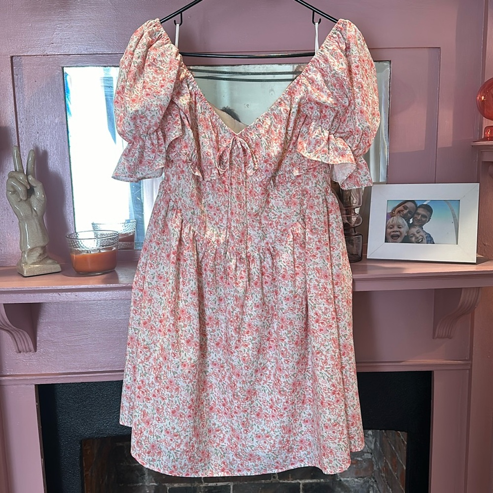 Floral Puff-Sleeve Sundress - Pink